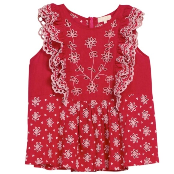 BYTIMO Fleur Anglaise Ruffled Cotton Top Red Sz. Small - Picture 8 of 15